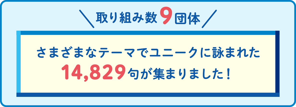 取り組み数9団体 さまざまなテーマでユニークに詠まれた14,829句が集まりました！