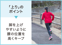 「上り」のポイント▶︎脚を上げやすいように腰の位置を高くキープ